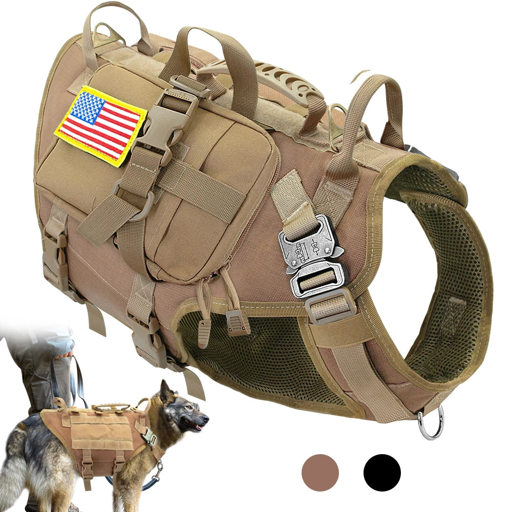 Tactical No-Pull Dog Harness with Molle & Pouches