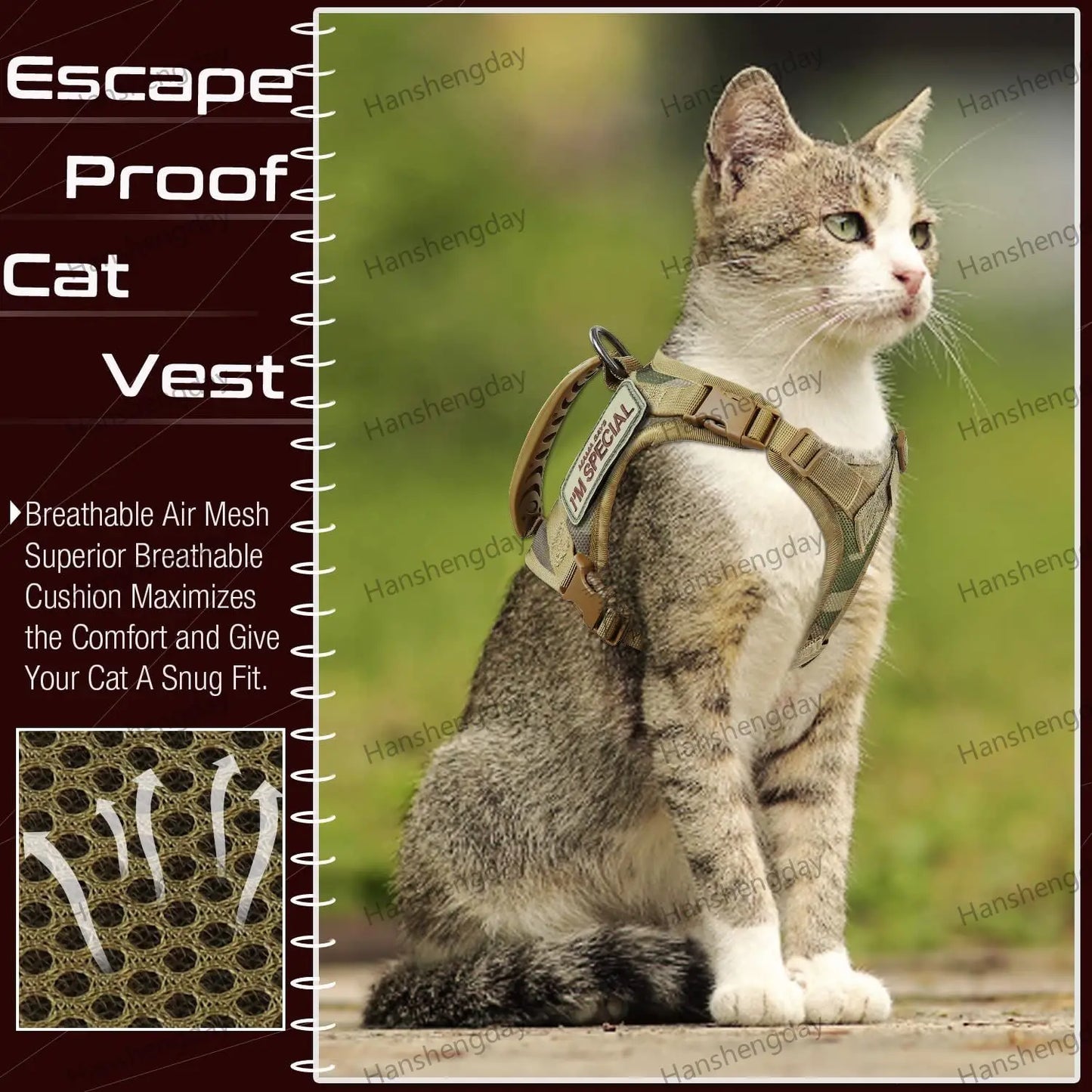 Adjustable Tactical Cat Harness & Leash Set – Breathable Mesh for Cats & Small Dogs