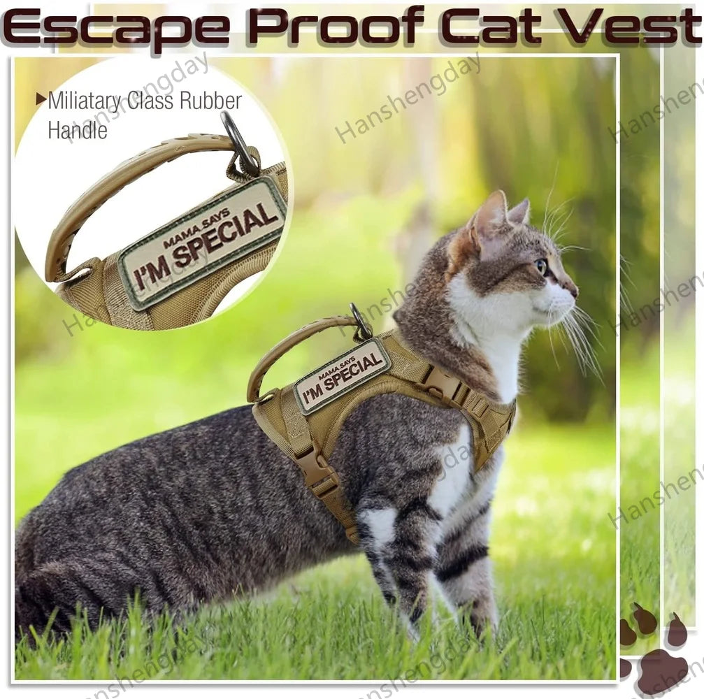 Adjustable Tactical Cat Harness & Leash Set – Breathable Mesh for Cats & Small Dogs