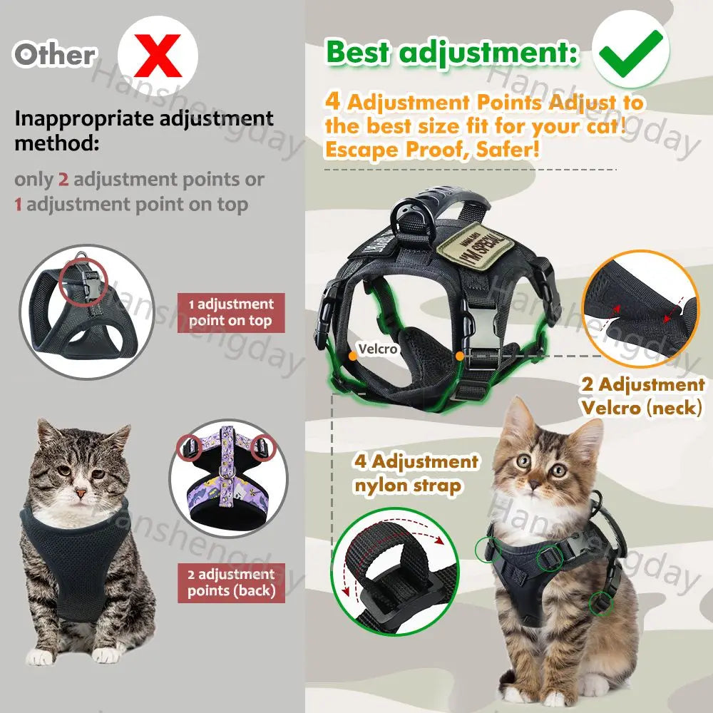 Adjustable Tactical Cat Harness & Leash Set – Breathable Mesh for Cats & Small Dogs