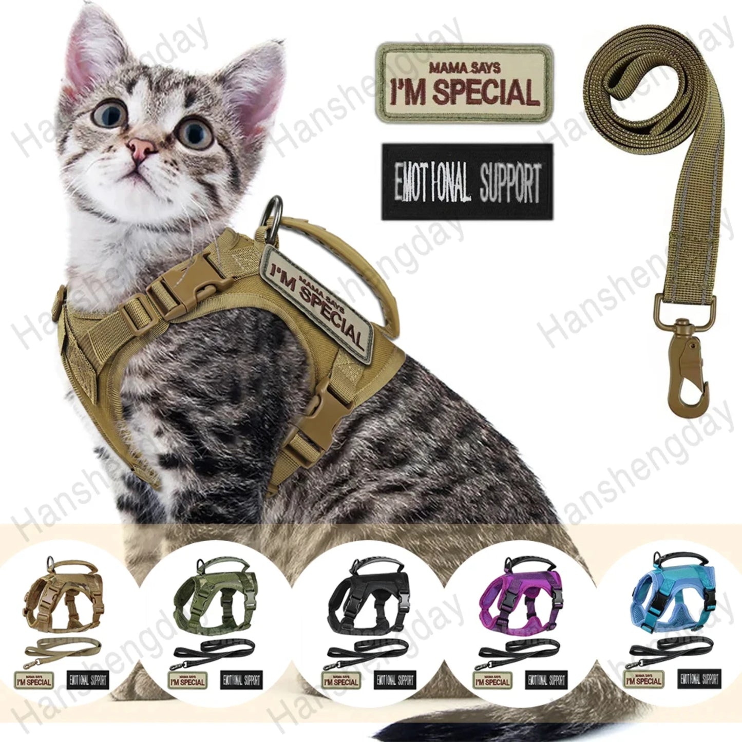 Adjustable Tactical Cat Harness & Leash Set – Breathable Mesh for Cats & Small Dogs