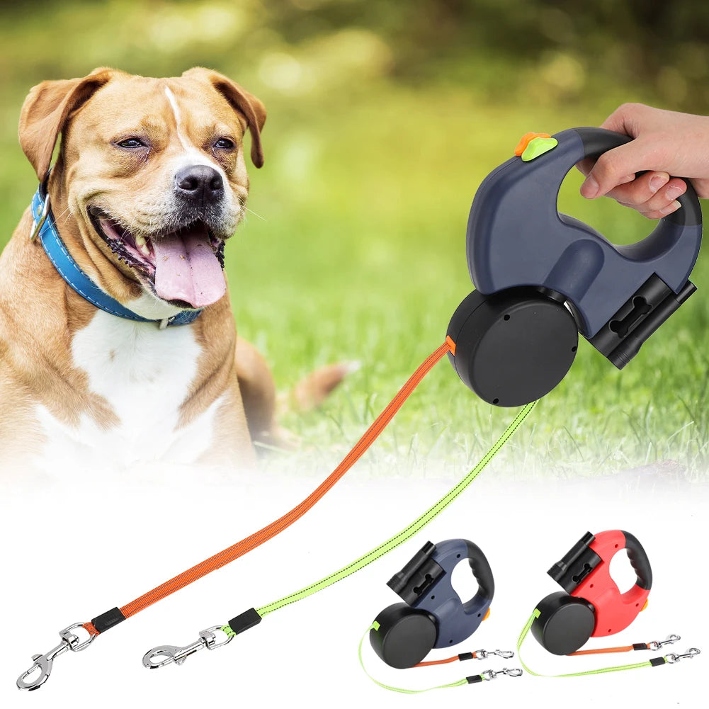 Pet Walking Lead Automatic Extendable Pet Traction Rope Dual Head Pet Leash With LED Light For Dog Cat