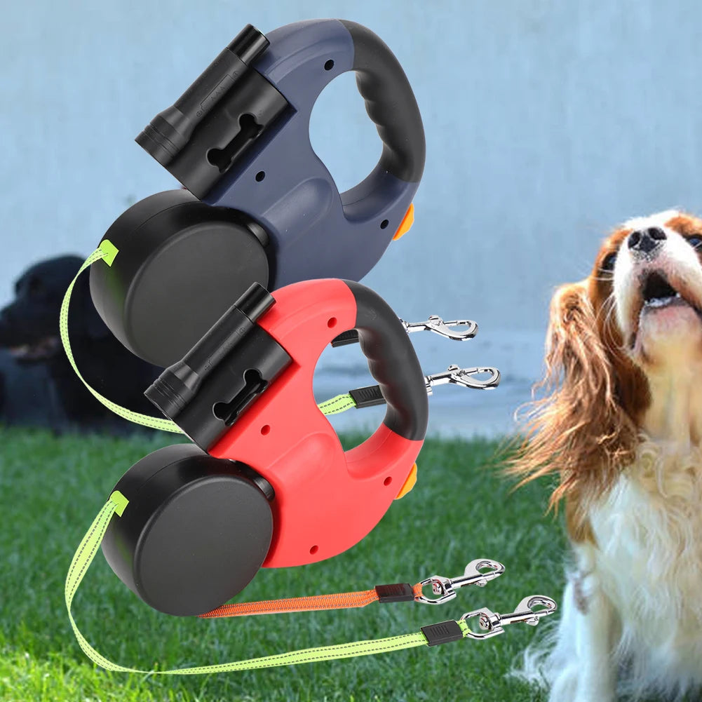 Pet Walking Lead Automatic Extendable Pet Traction Rope Dual Head Pet Leash With LED Light For Dog Cat