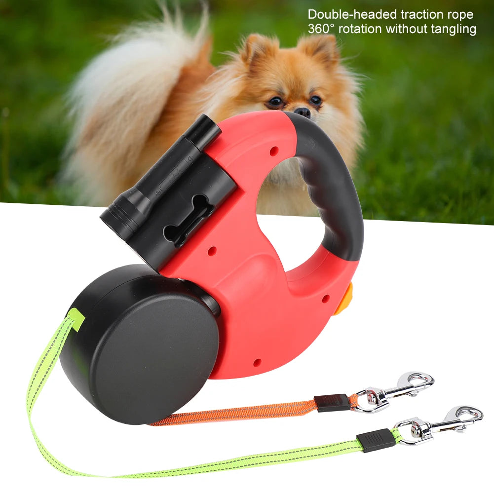 Pet Walking Lead Automatic Extendable Pet Traction Rope Dual Head Pet Leash With LED Light For Dog Cat