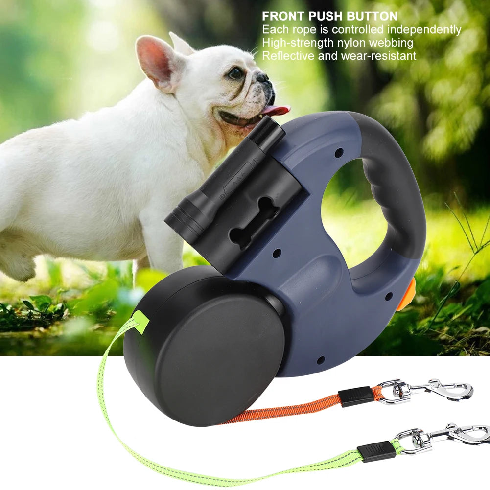 Pet Walking Lead Automatic Extendable Pet Traction Rope Dual Head Pet Leash With LED Light For Dog Cat